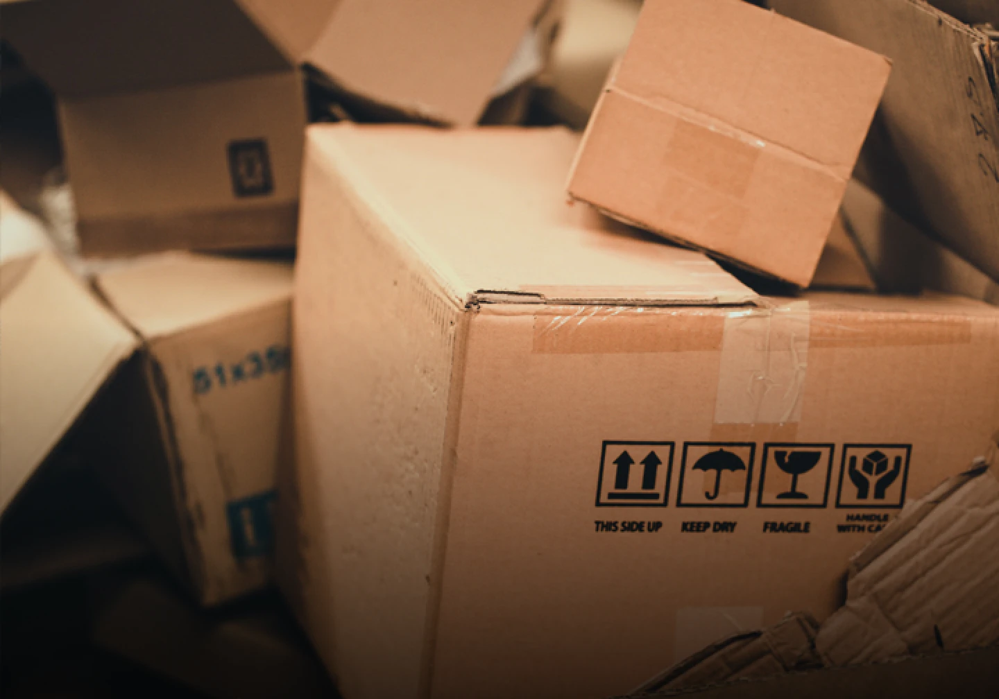 Pile of empty, cardboard boxes.
